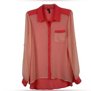 Maurices Sheer Coral Button Down Blouse Size M 🔥